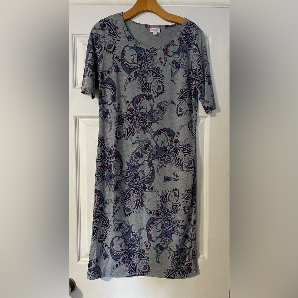 LuLaRoe Grey with Purple Floral Julia Dress size Large